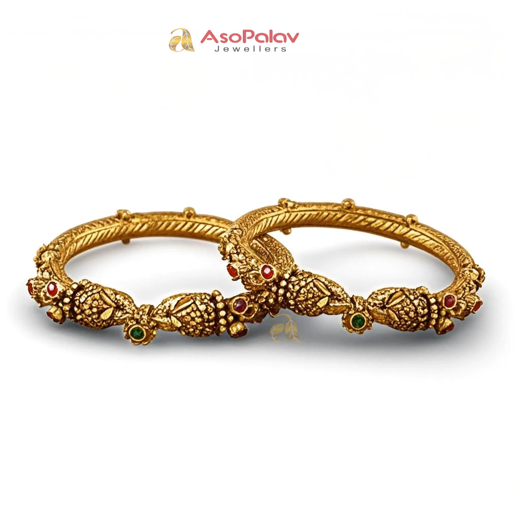 22K Antique Gold Kada Bangles for Bridal & Festive Wear